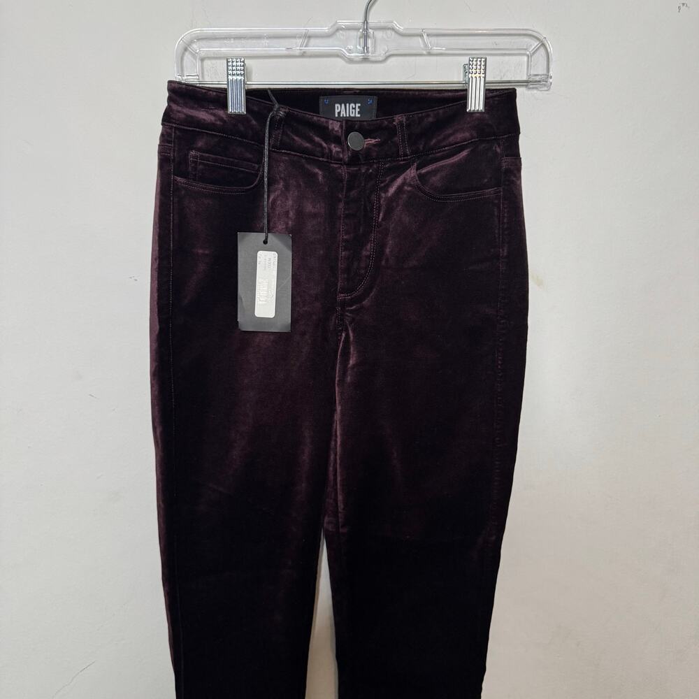 PAIGE Hoxton Ankle Velvet Pants Sz 24 Burgundy High Rise Skinny‎ NWT - Picture 2 of 14